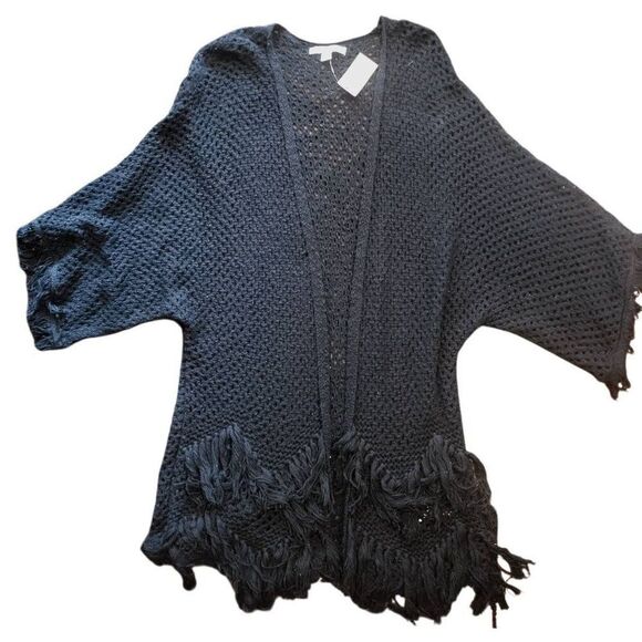 NWT American Eagle Cardigan Women's Small Black Crochet Fringe Boho Open Knit - Picture 3 of 7